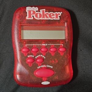 Radica Pocket Poker Red Handheld LCD Game Travel 2004 Working Pre-owned